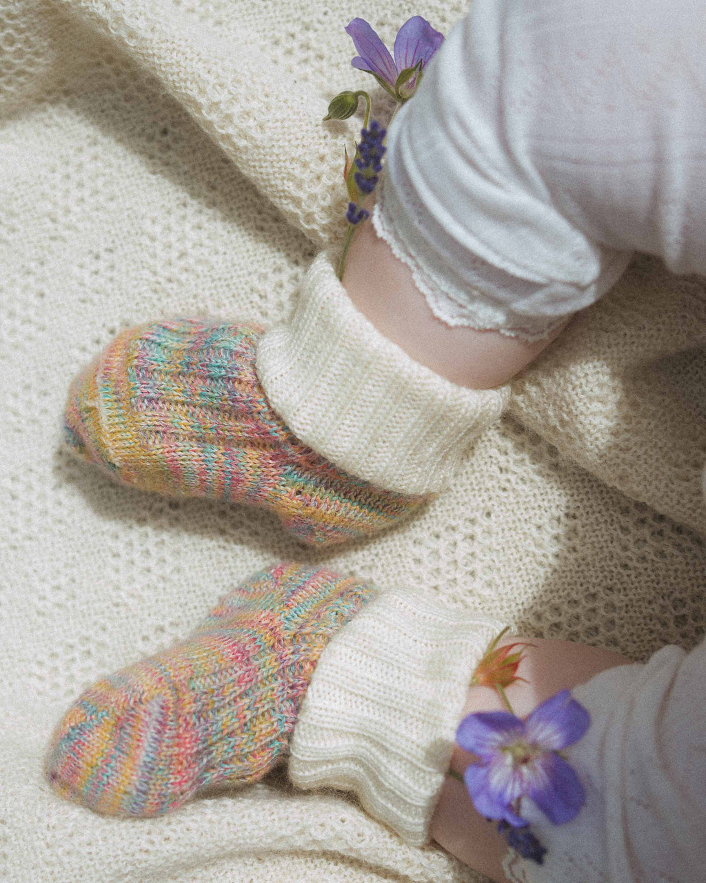 Baby socks wool and cotton - natural/multicolor
