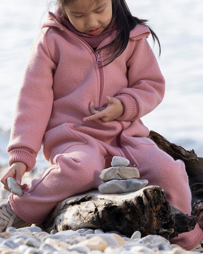 Boiled wool overalls with zip - soft pink 
