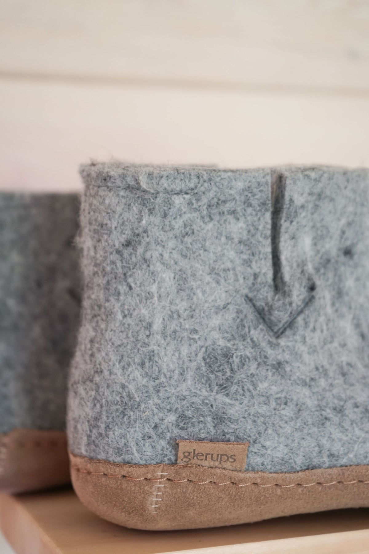 Wool slippers high leather sole - grey