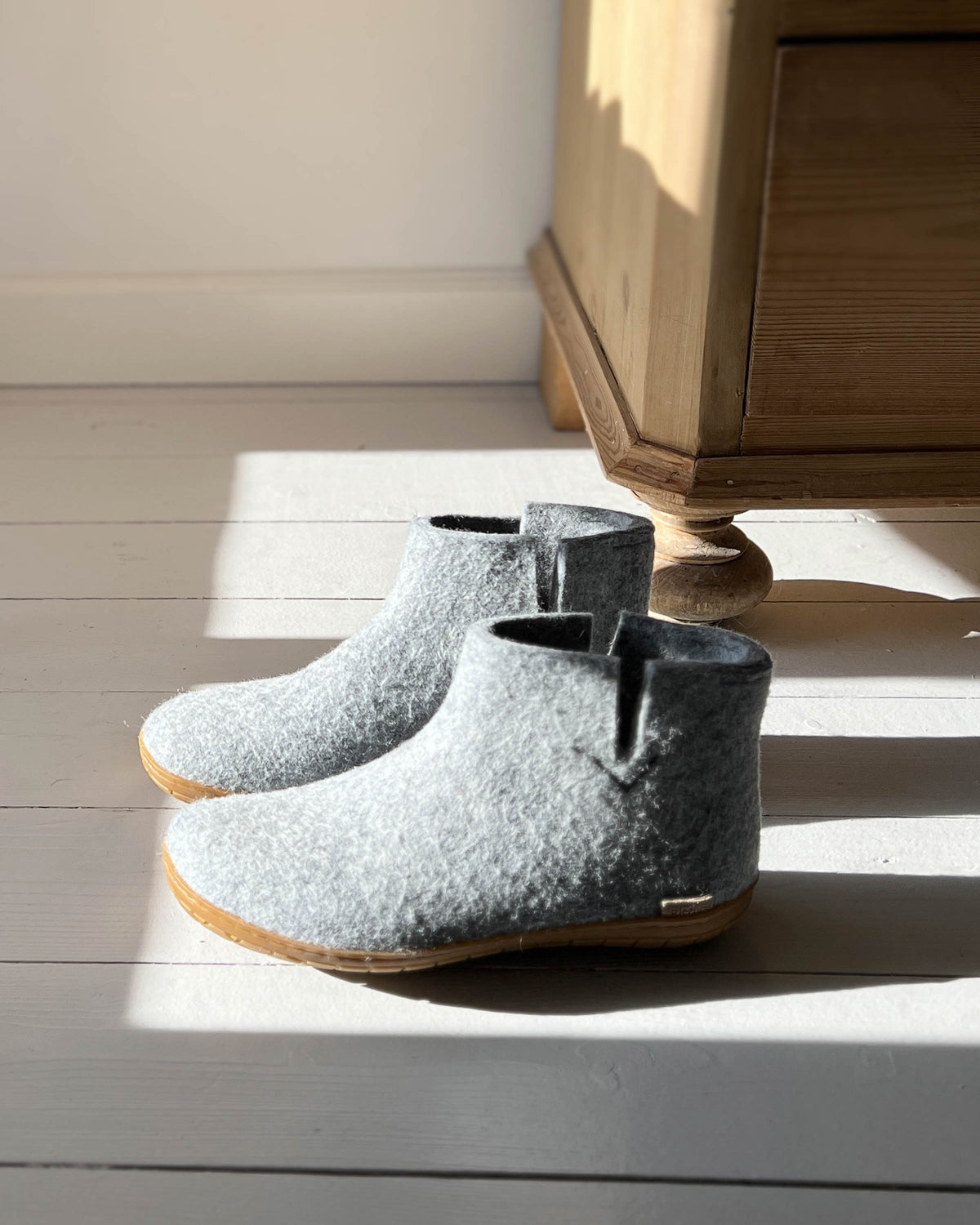 Wool slippers high leather sole - grey