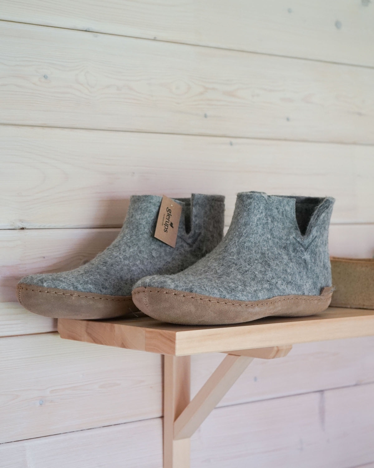 Wool slippers high leather sole - grey