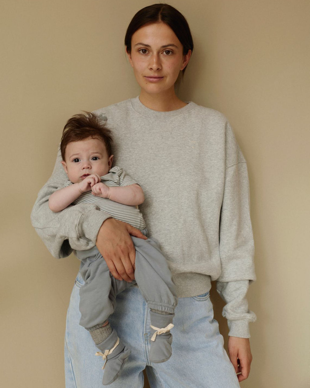 Baby ribbed booties - stone gray 
