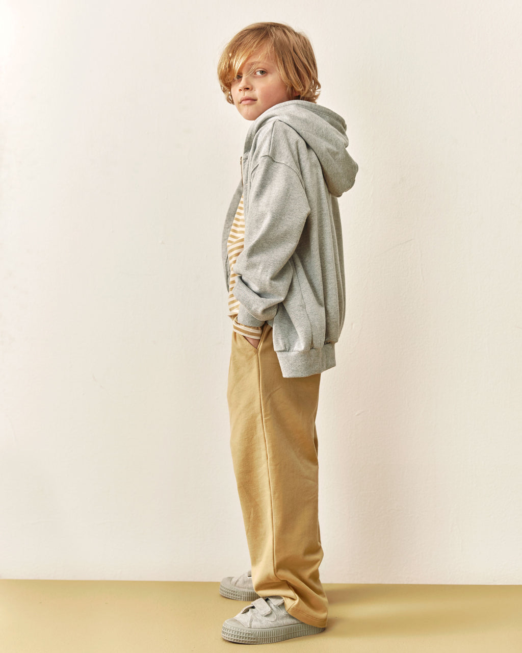 Children's cardigan with hoodie - gray melange 