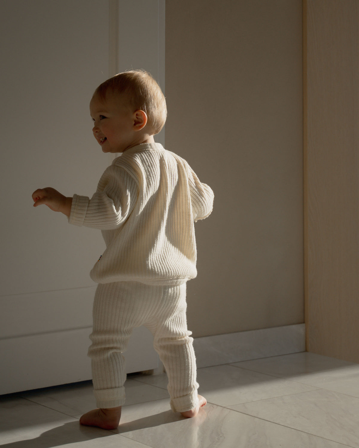 Heavy rib pants wool - Natural