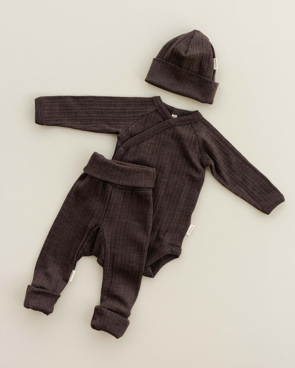Baby pants 2 in 1 feet rib wool/silk - wakame