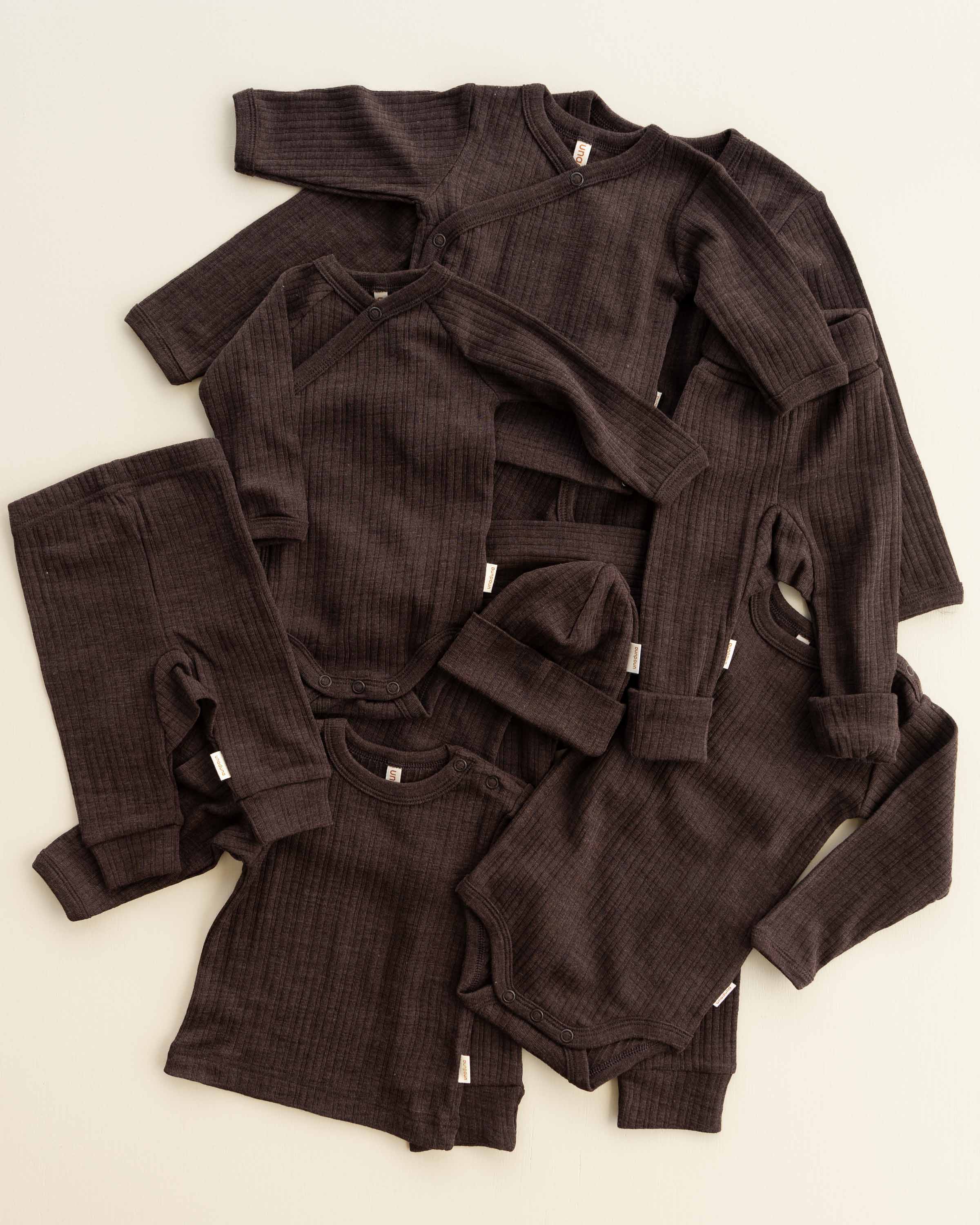 [Unaduna]-Babyshirt long sleeves rib wool/silk - wakame