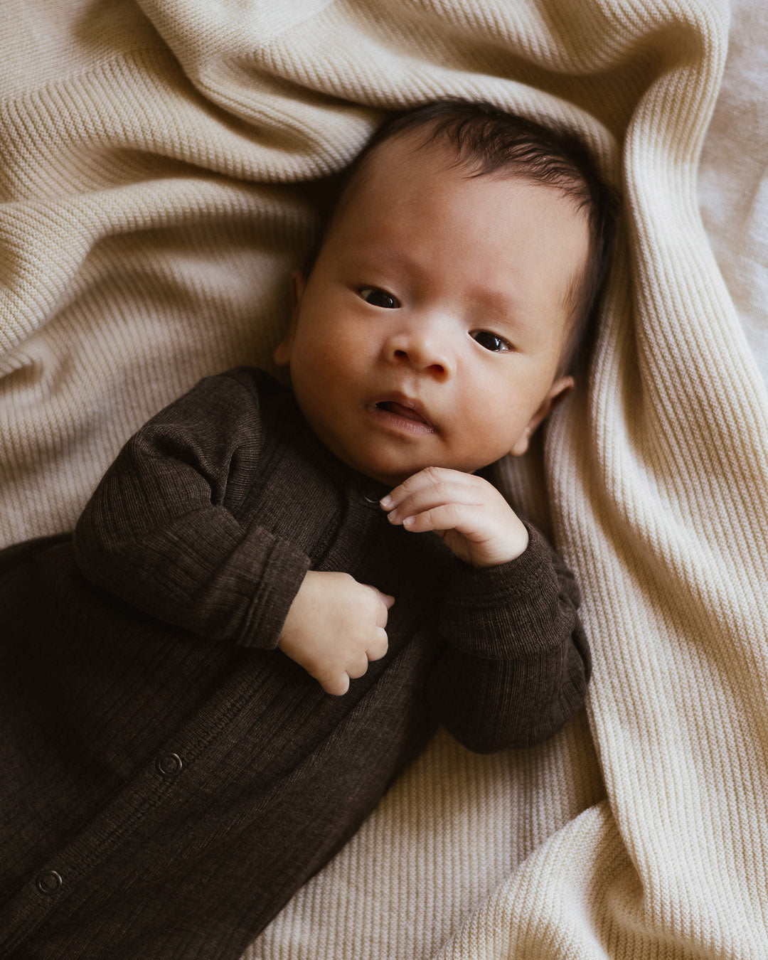 Onesie rib 2 in 1 feet wool/silk - cocoa