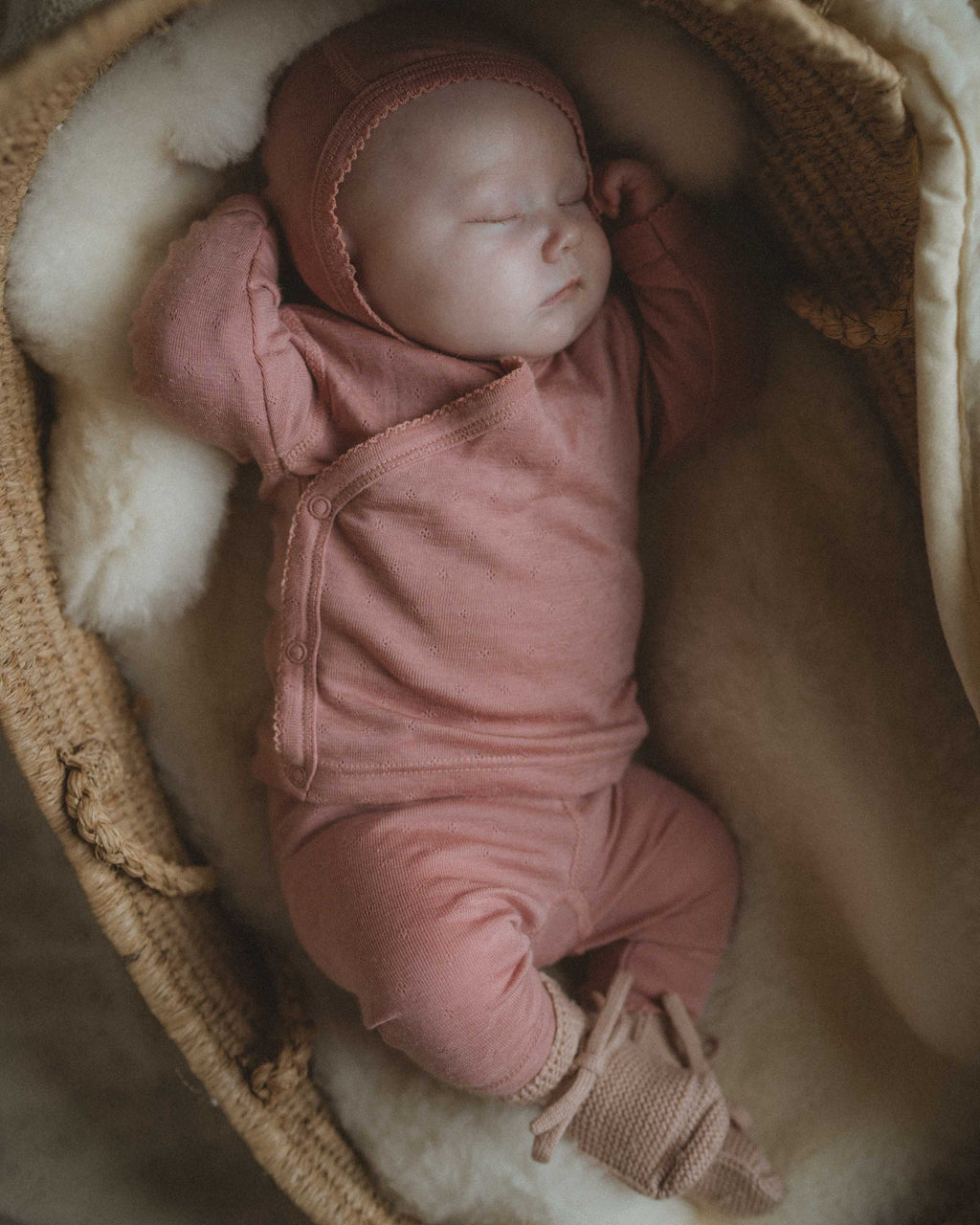 Baby pants pointelle 2 in 1 feet wool/silk - cameo rose