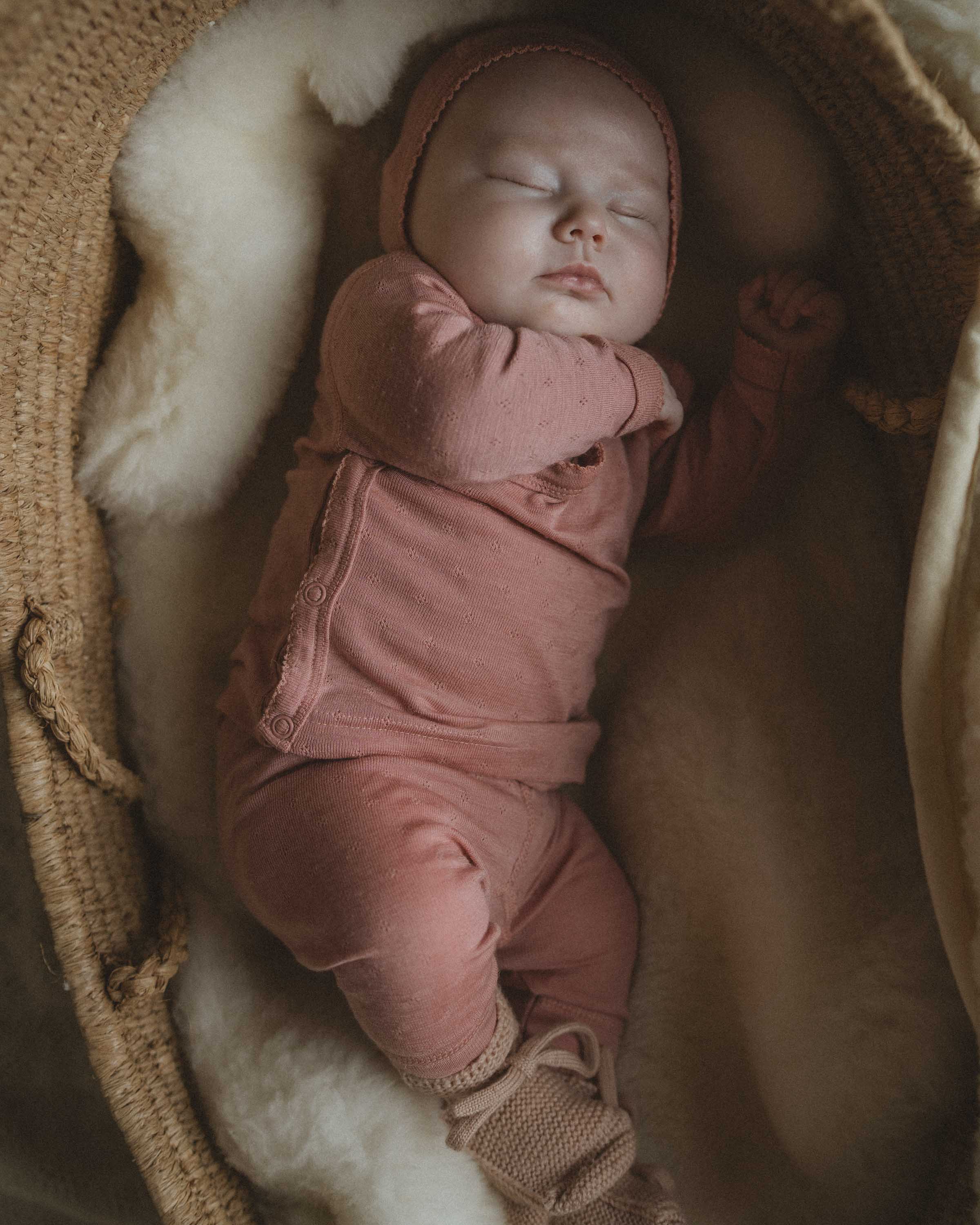 Baby wrap-around shirt pointelle wool/silk - cameo rose