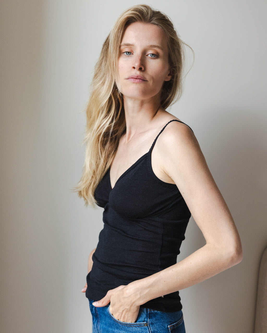 Chemise pointelle wool/silk - ebony