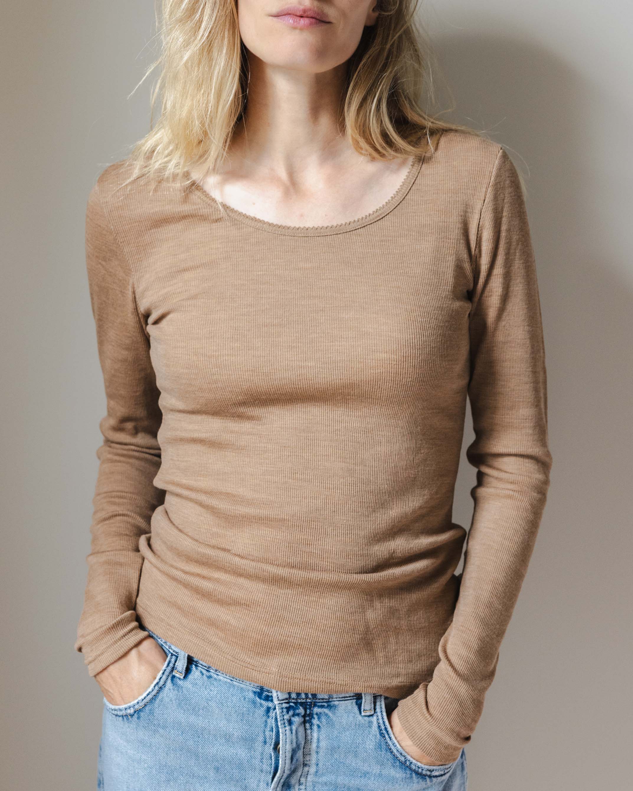 Women's shirt long sleeves tiny rib wool - semla