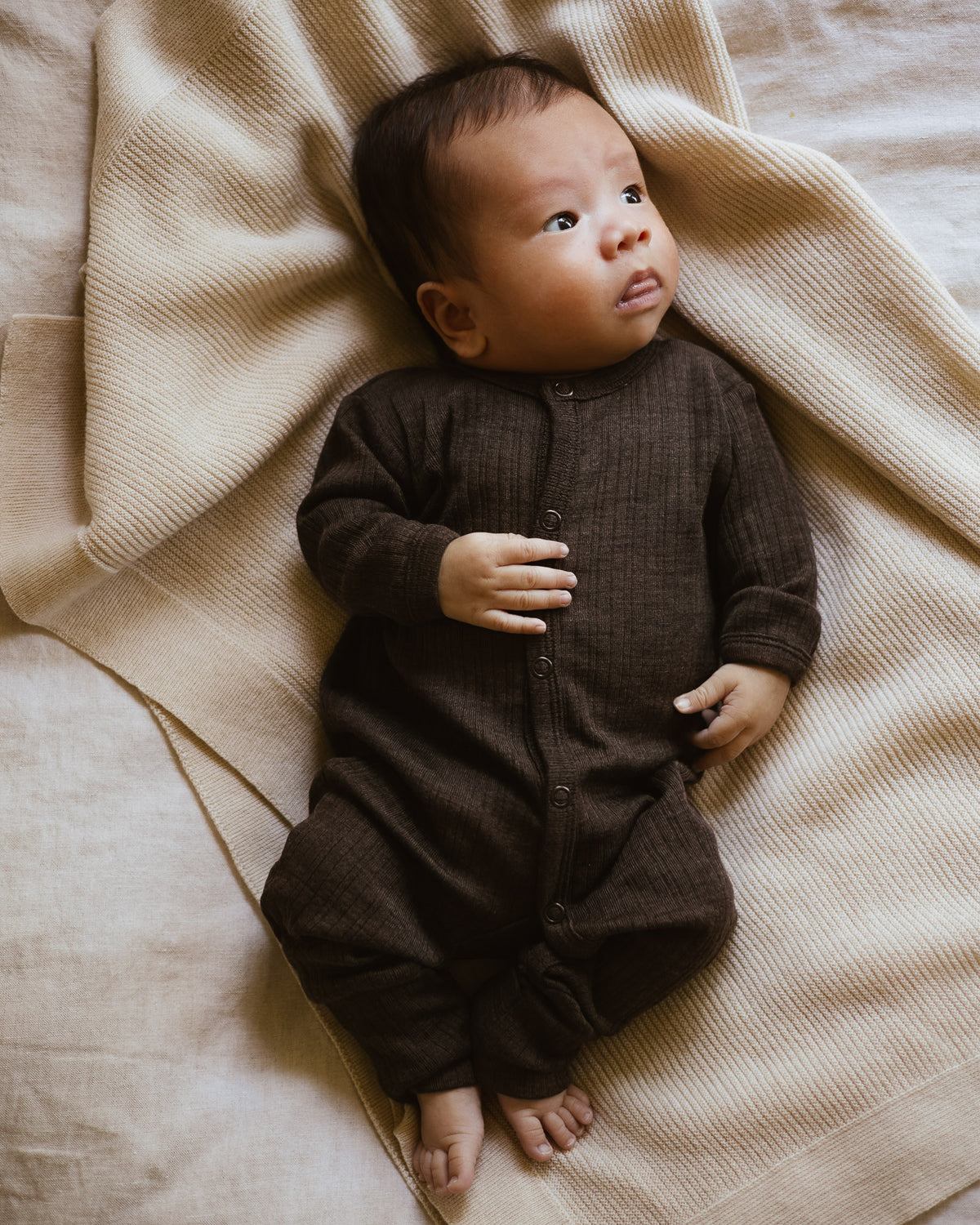 Onesie rib 2 in 1 feet wool/silk - cocoa