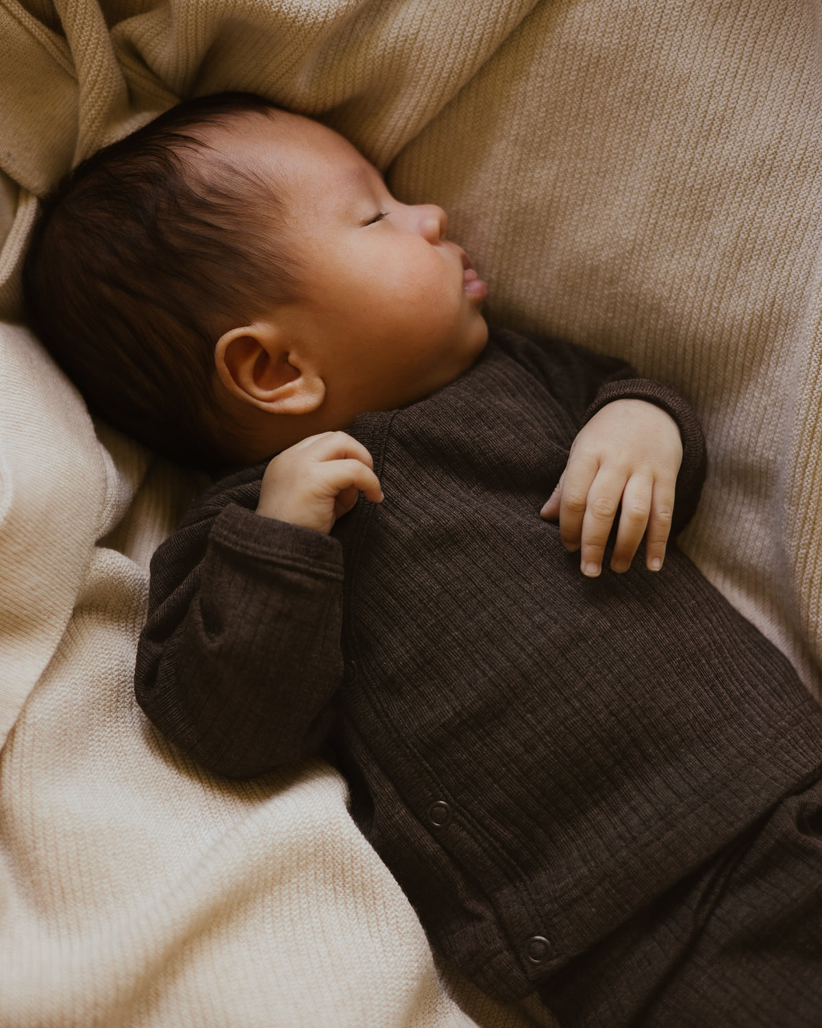 Baby wrap-around shirt rib wool/silk - cocoa