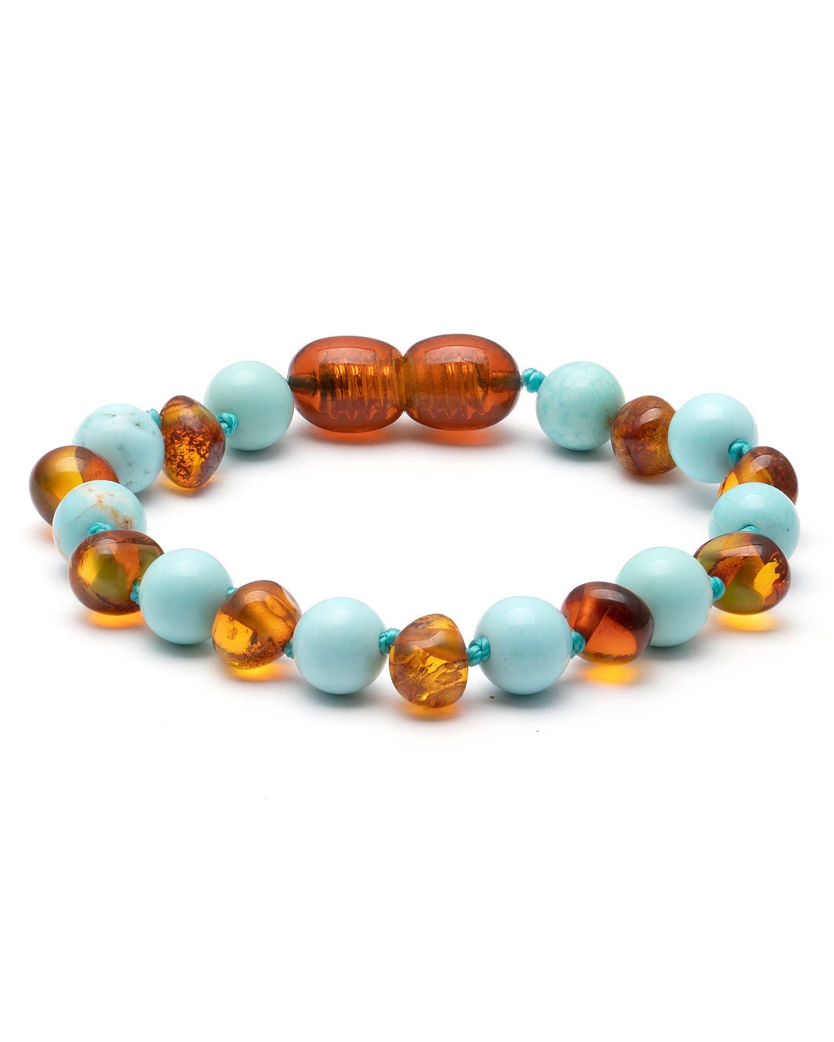 Amber bracelet cognac turkoois