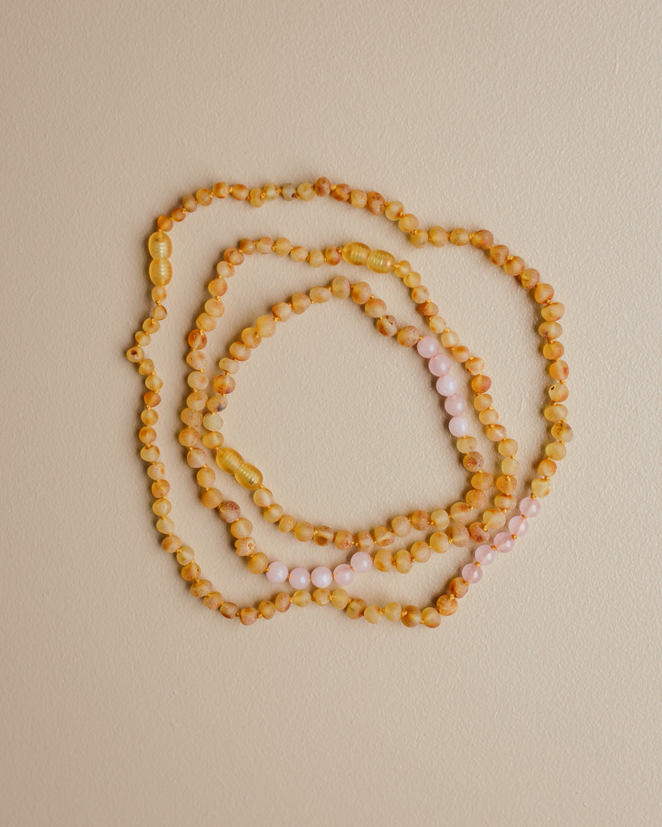 Amber necklaces rose quartz
