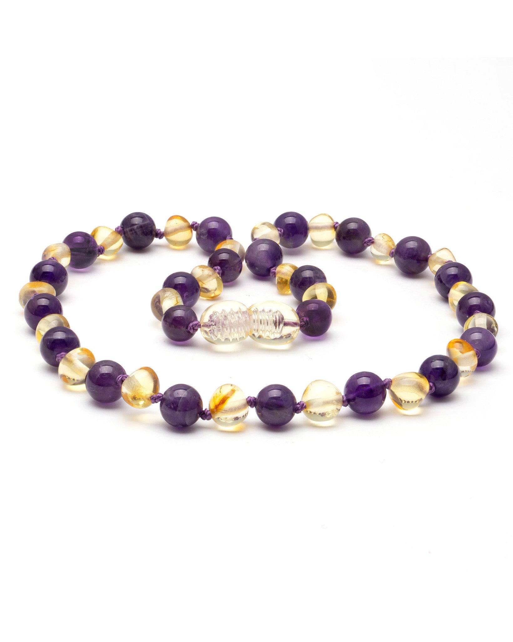 Barnsteen kinder ketting met edelstenen 38cm - amethist:lemon