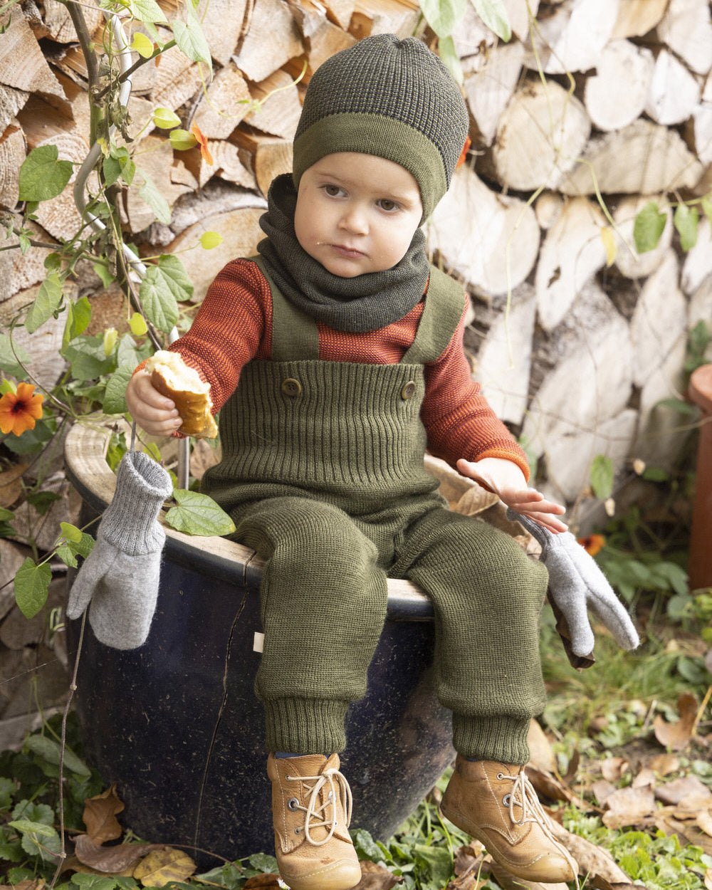 Disana Gebreide wollen salopette - olive 2