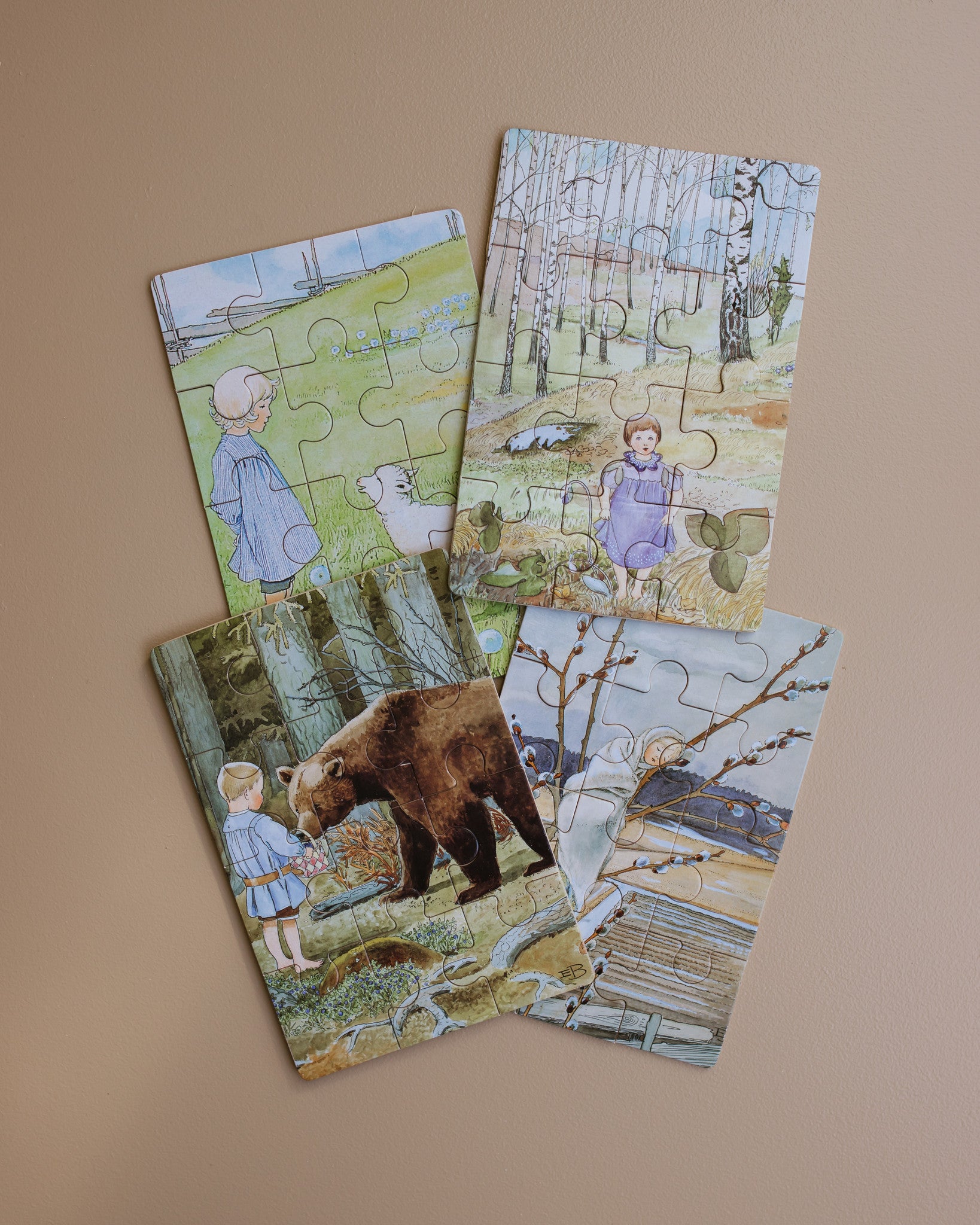 Elsa Beskow 4 wooden puzzles nature copyright Ziloen