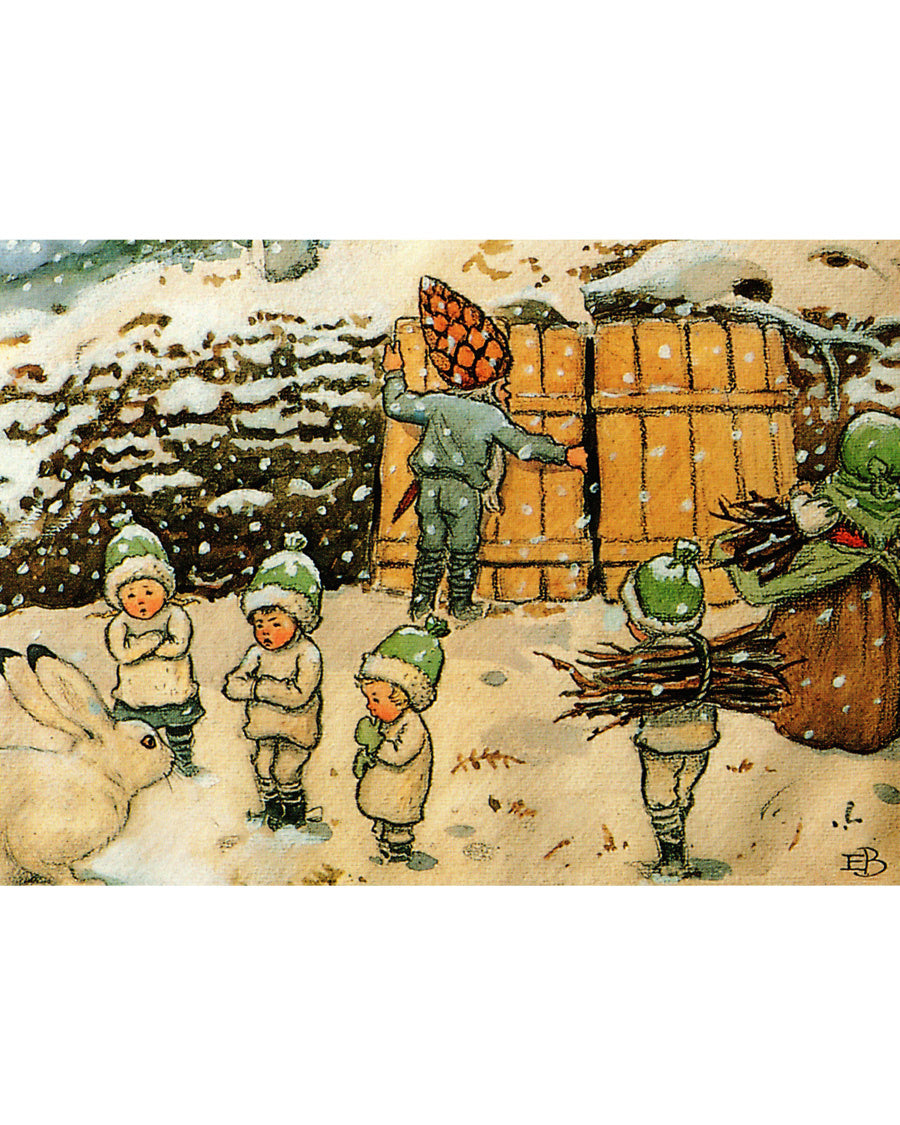 Elsa-Beskow-kaar-kabourterkinderen-in-de-sneeuw-Ziloen