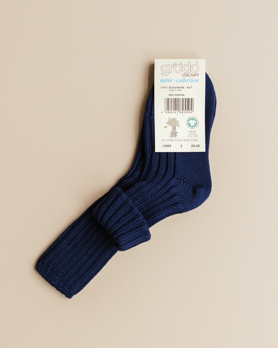 Grödo Dikke wollen kindersokken - donkerblauw