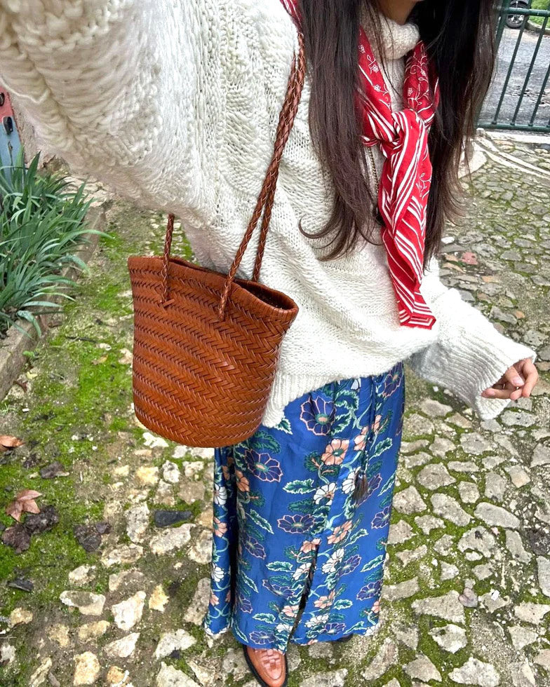 Handgeweven leren bucket bag Carmel - caramel