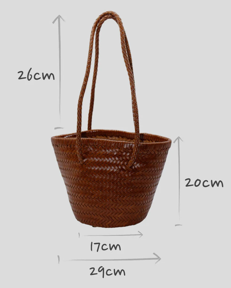 Handgeweven leren bucket bag Carmel - zwart Handgeweven leren bucket bag Carmel - caramel