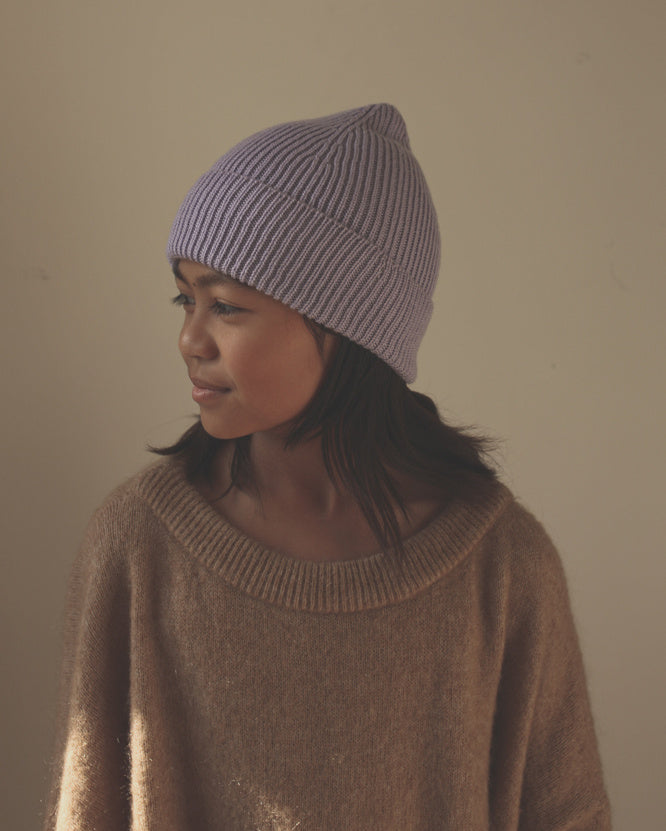 Hvid Dikke ribbeanie Fonzie - lilac2
