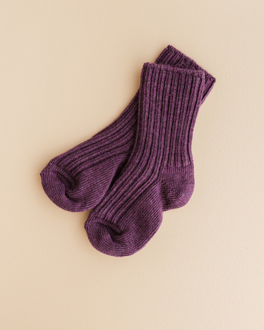 joha Dikke wollen sokjes - aubergine