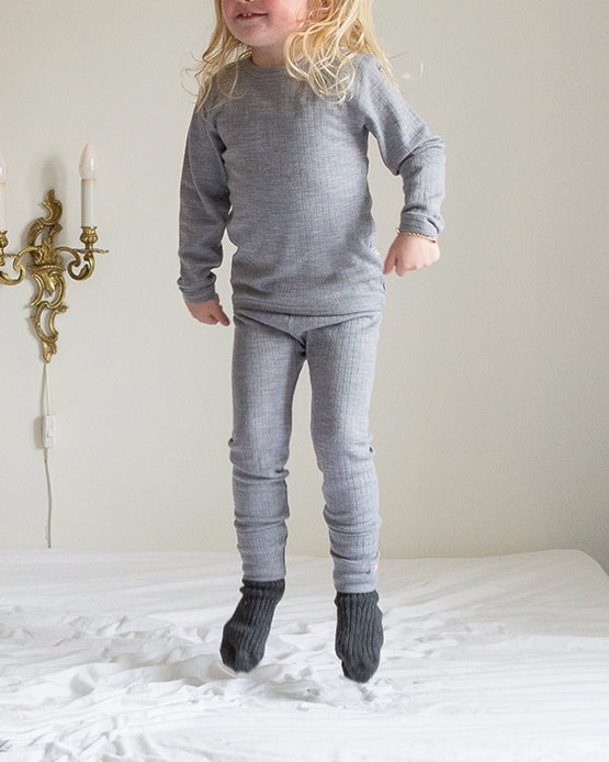 Joha kinder pyjama wol grijs rib