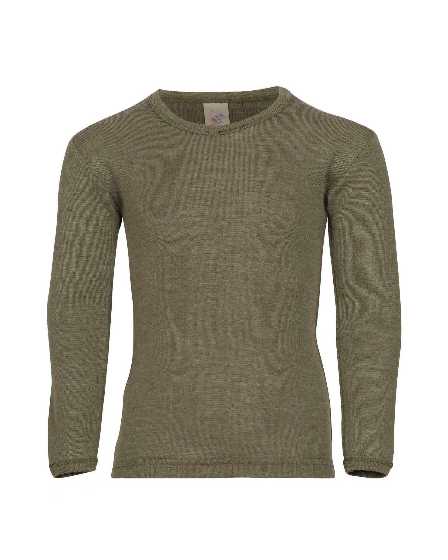 kinder longsleeve wol en zijde - olive