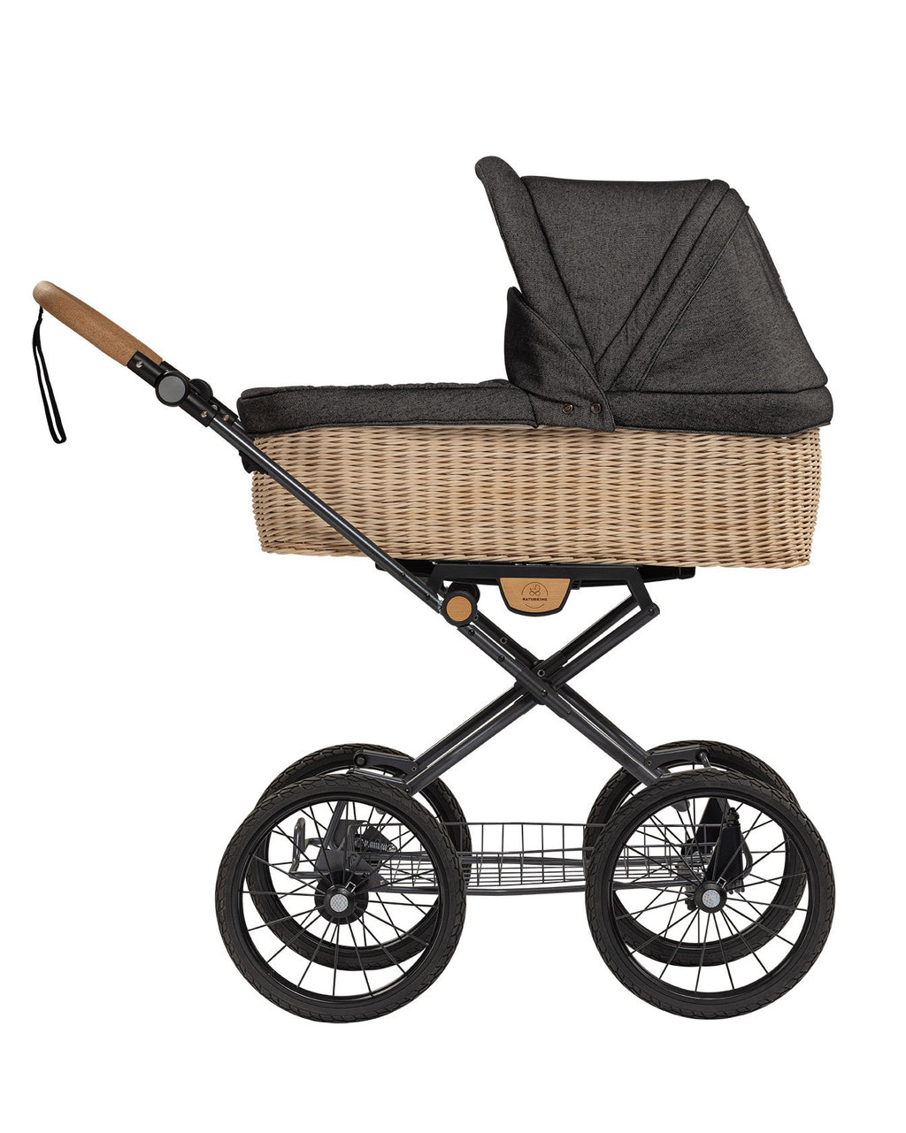 kinderwagen ida graphit - basis model inclusief gevlochten reiswieg