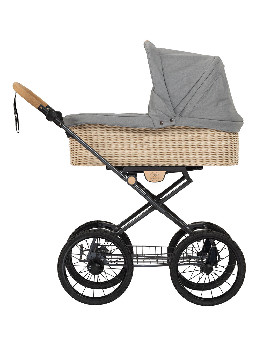 Kinderwagen Ida mottled grey - basis model inclusief gevlochten reiswieg