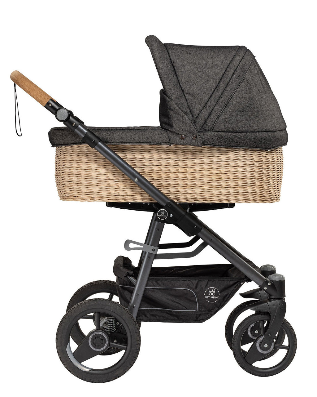 kinderwagen lux evo graphit - basis model inclusief gevlochten reiswieg