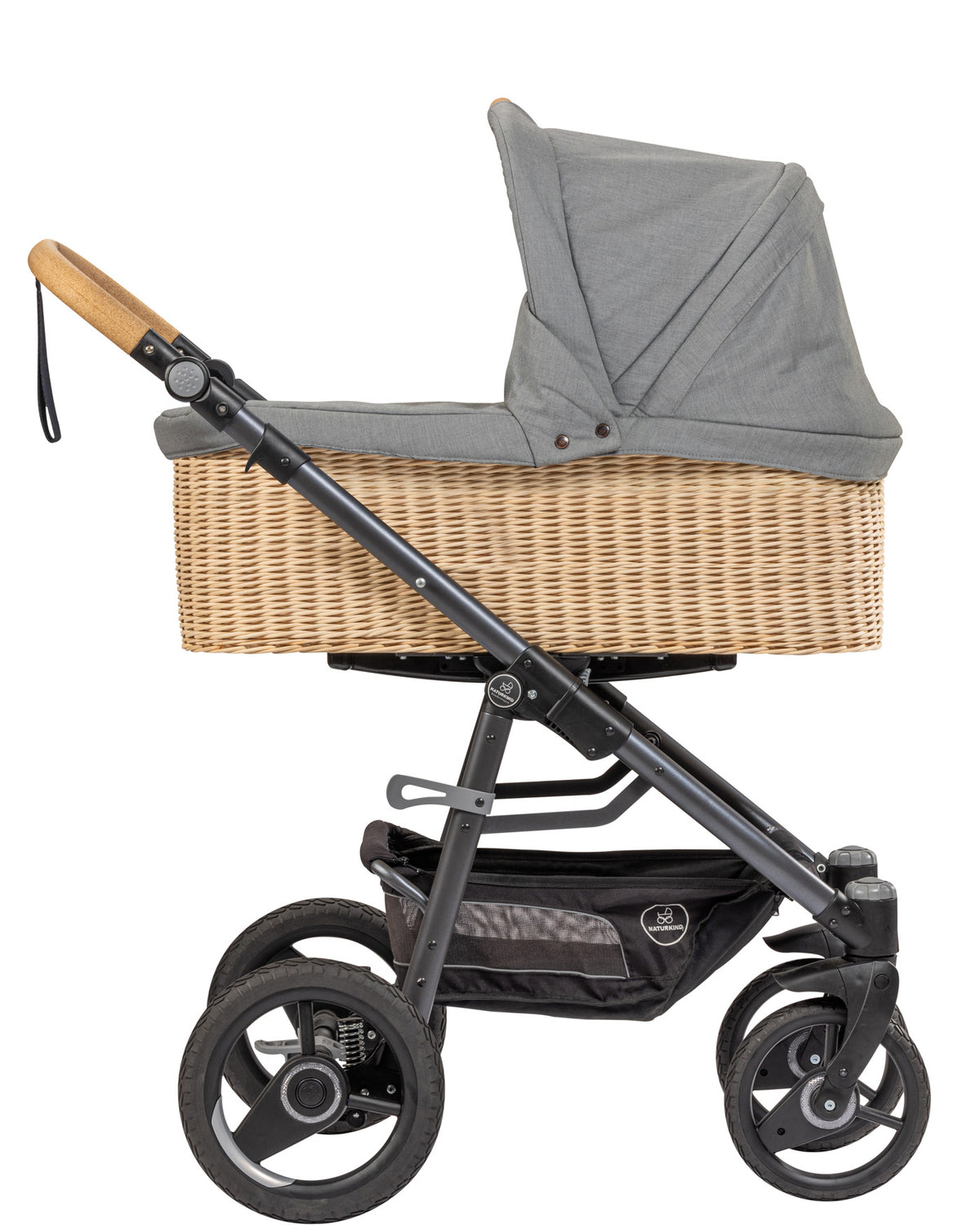 naturkind-Kinderwagen-Lux-Evo-mottled-grey---basis-model-inclusief-gevlochten-reiswieg