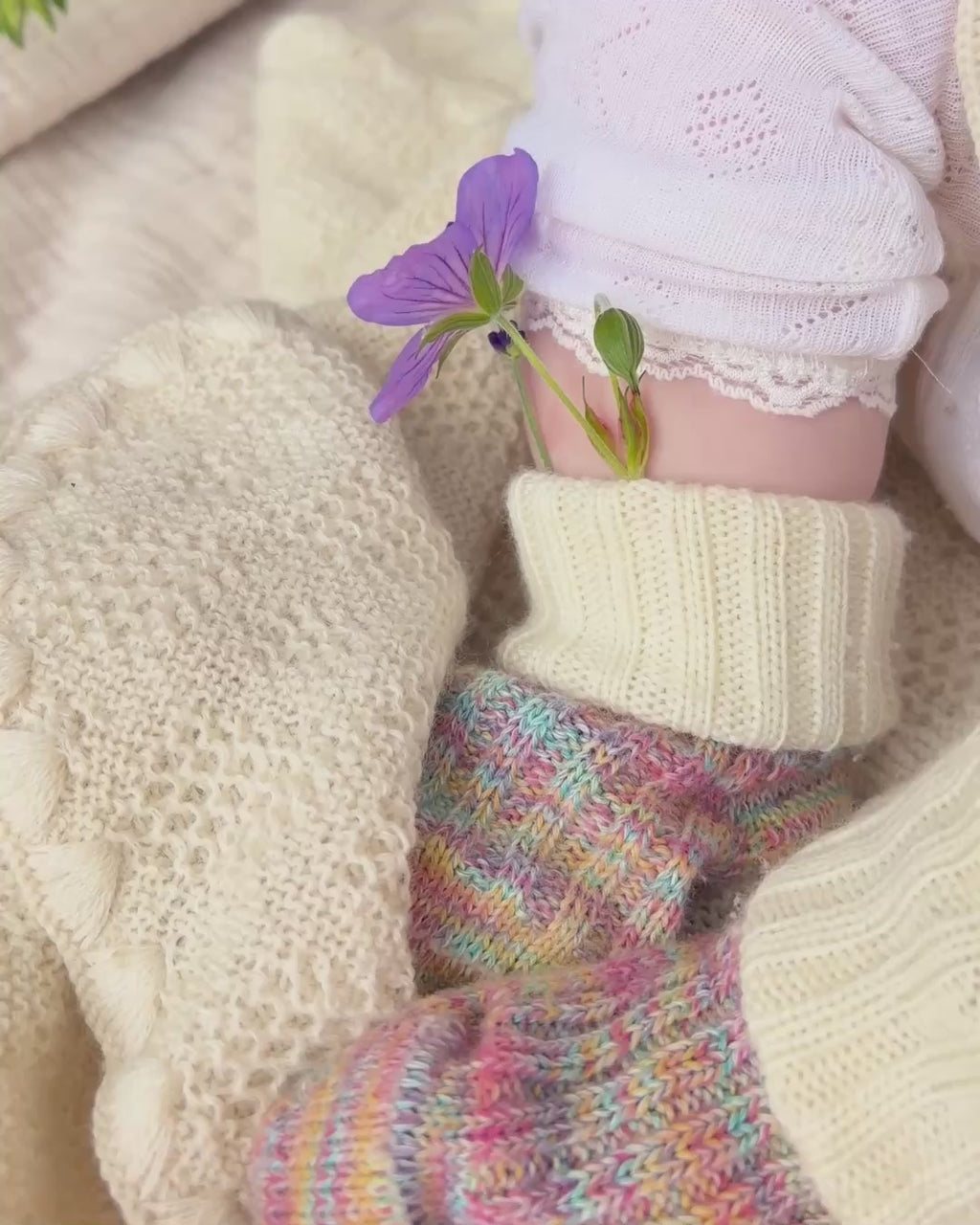 Baby socks wool and cotton - natural/multicolor