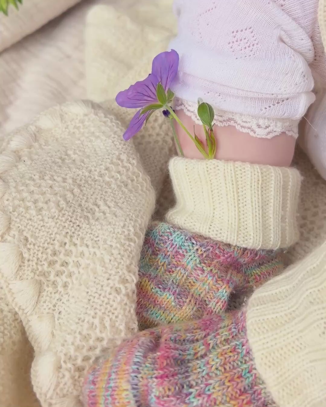 Baby socks wool and cotton - natural/multicolor