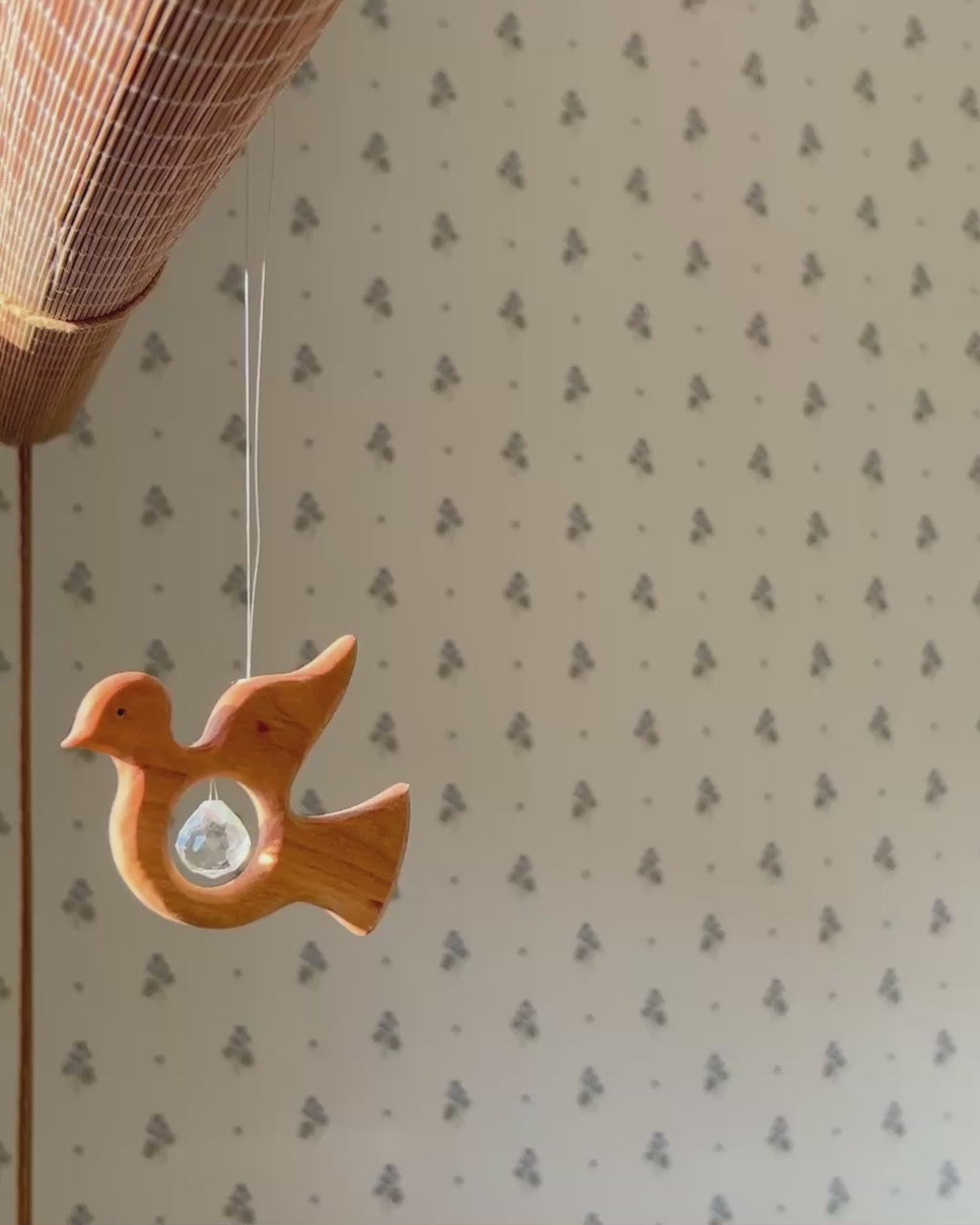 Cherry wood pendant with 15mm crystal - peace dove