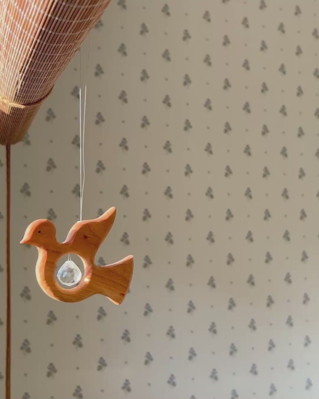 Cherry wood pendant with 15mm crystal - peace dove