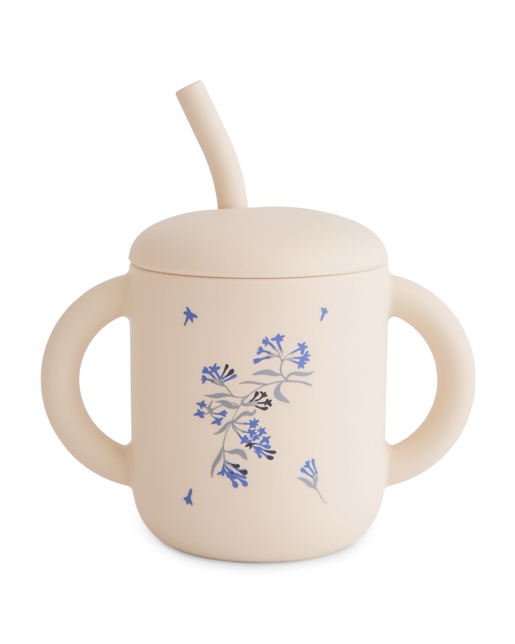 silicone training cup and straw_lilac flowers 1