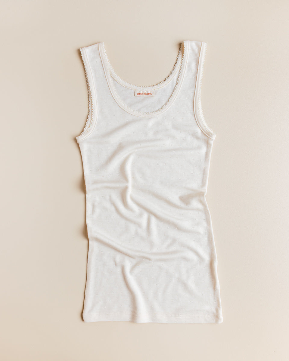 Unaduna dames hemd singlet wol zijde pointelle munkki naturel
