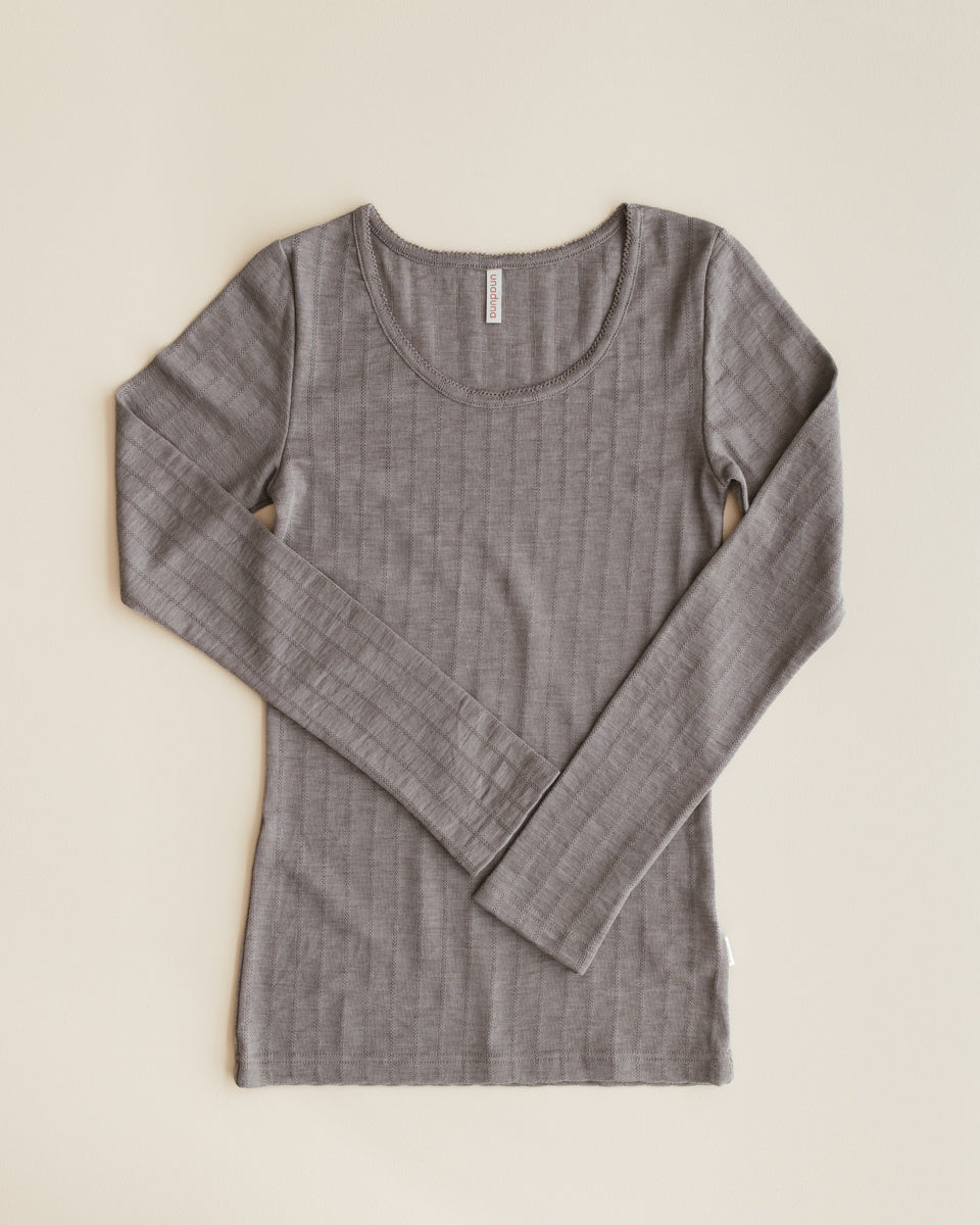 unaduna Dames  longsleeves streepjes pointelle wol:zijde - hazel