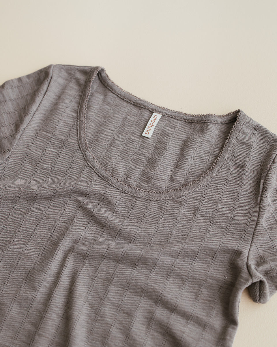 unaduna Dameshemd short sleeves streepjes pointelle wol:zijde - hazel 2