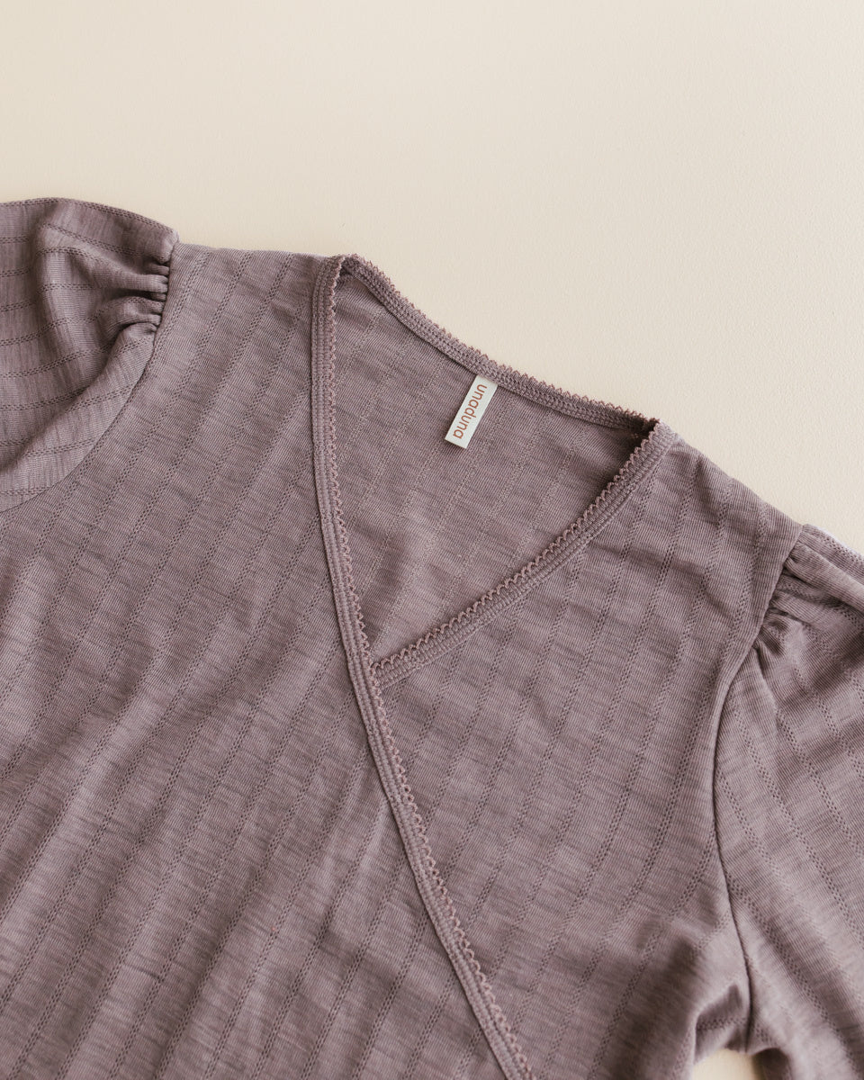 unaduna Overslag blouse streepjes pointelle wol:zijde - heather melange