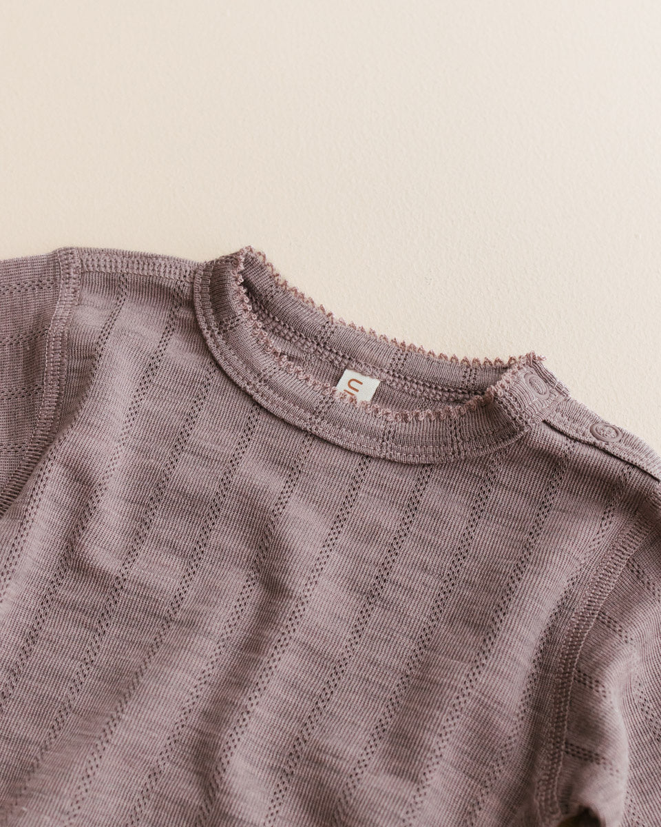 unaduna Rompertje longsleeves streepjes pointelle wol:zijde - heather melange 4