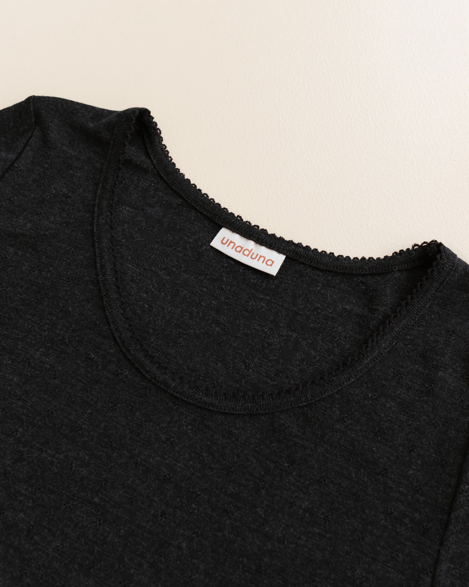 unaduna t-shirt wol zijde zwart grijs ebony