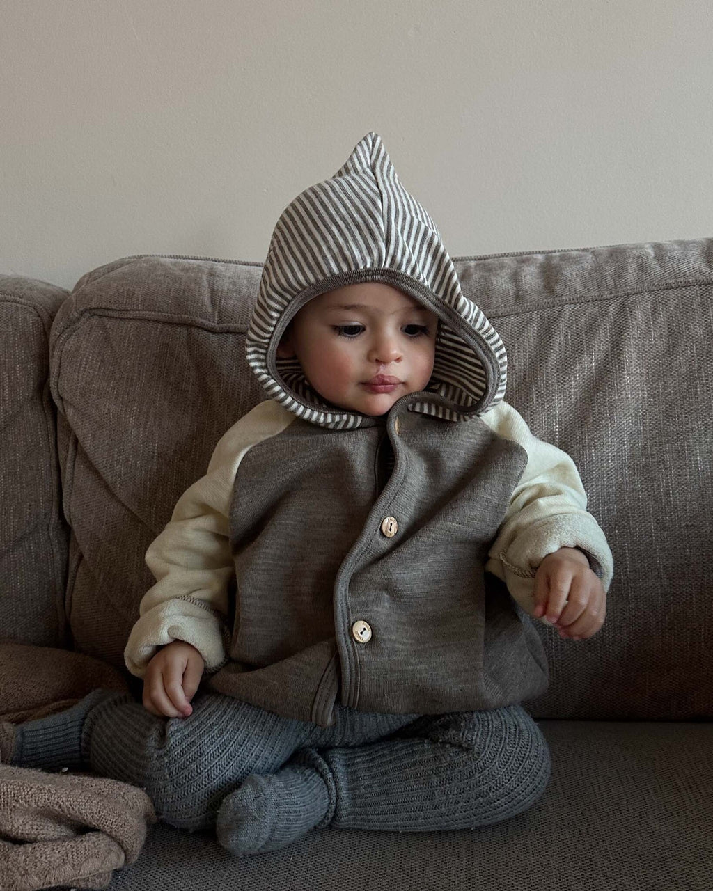 Vest van wol-frottee - walnoot_
