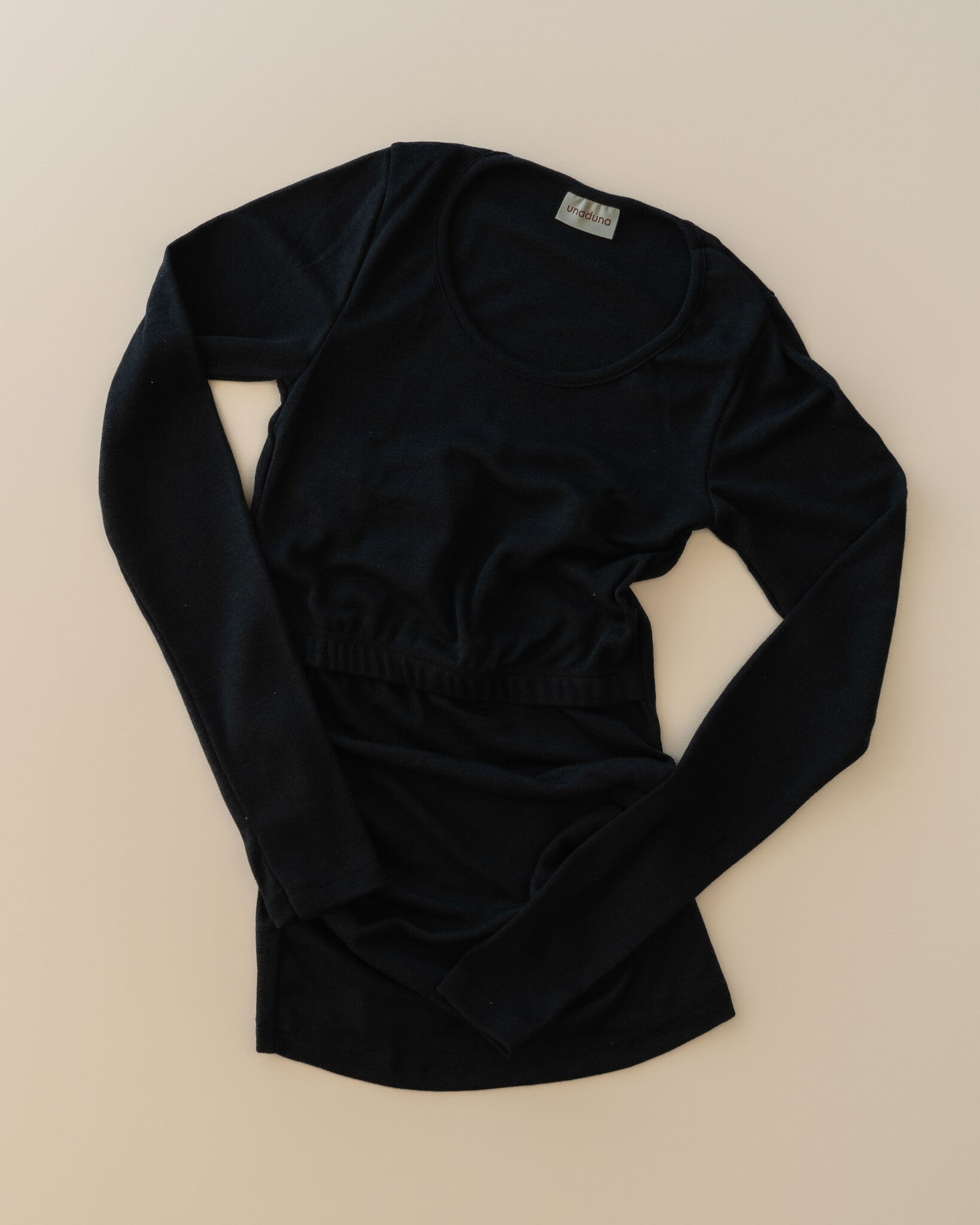 [Unaduna]-Top with sleeves wool/silk - black FIT FANNY