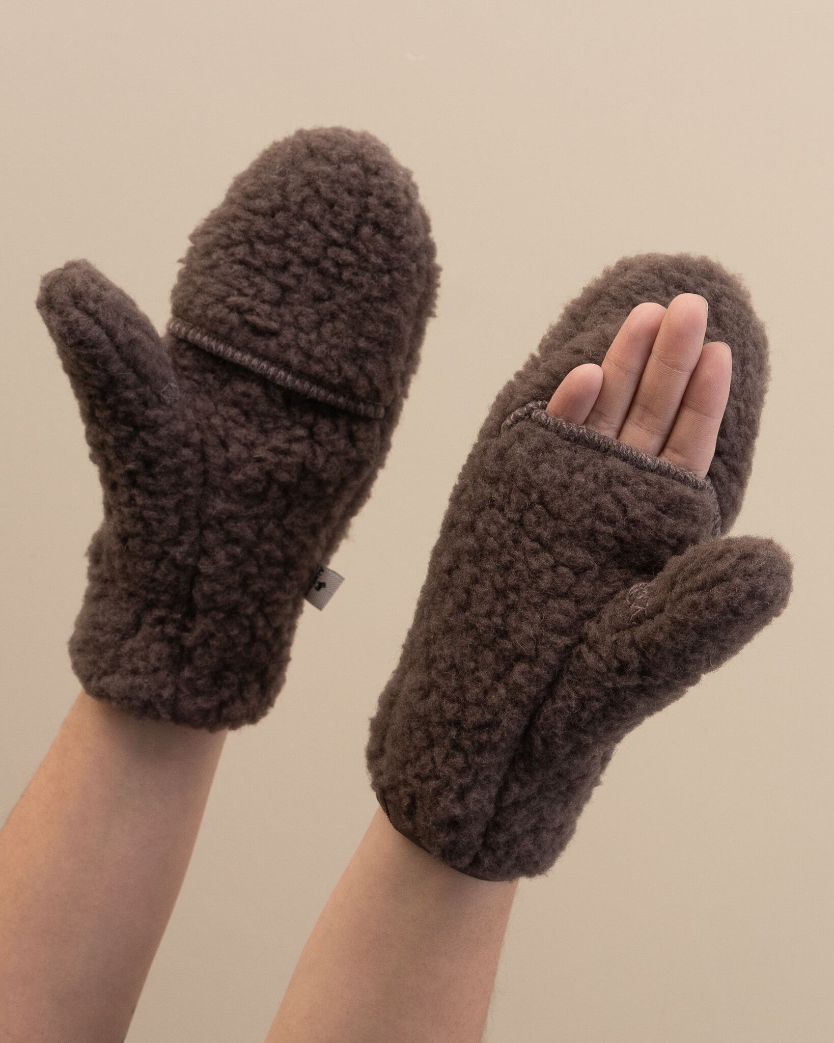 Wol pluche dames wanten - choco  -3