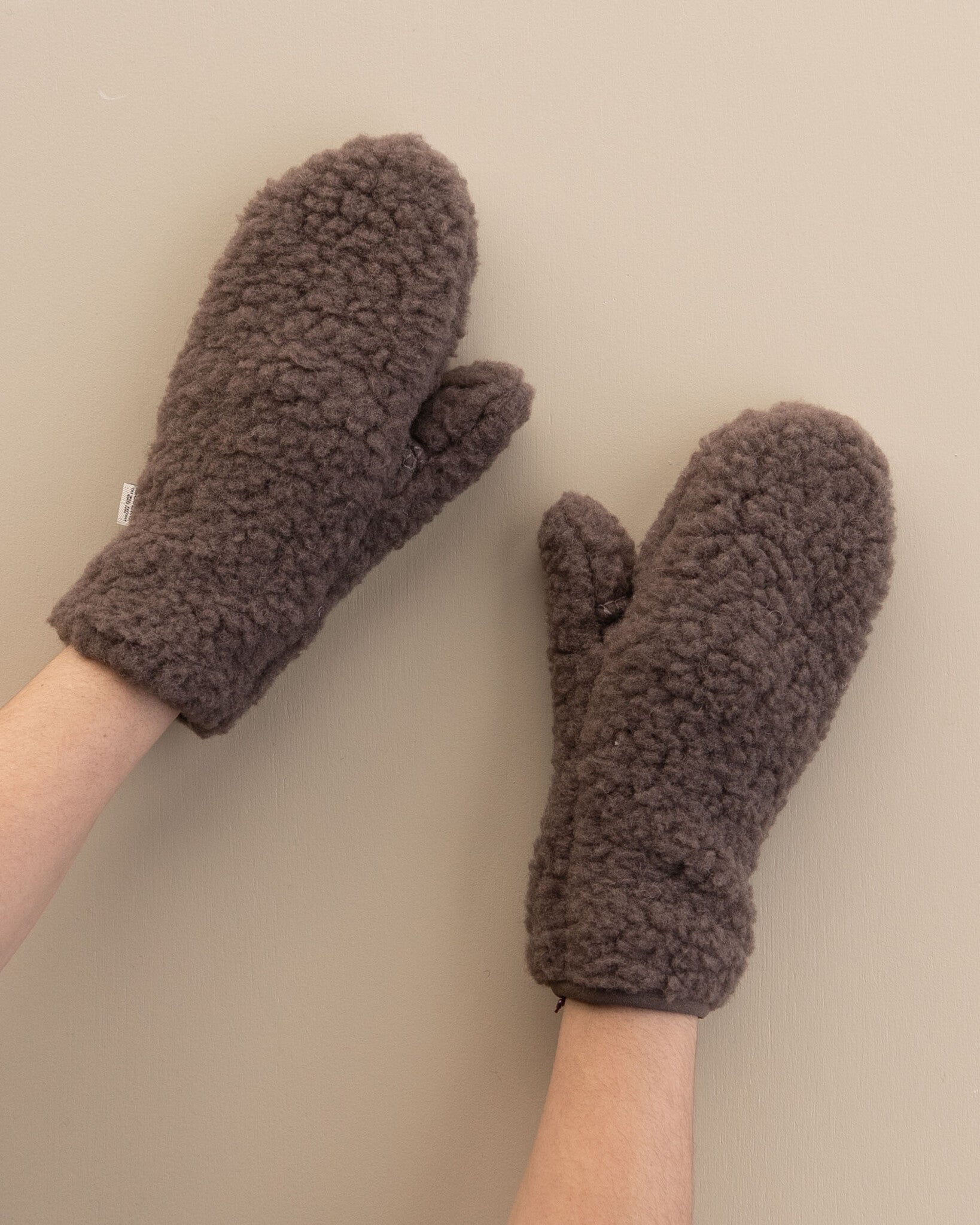 Wol pluche dames wanten - choco  -4